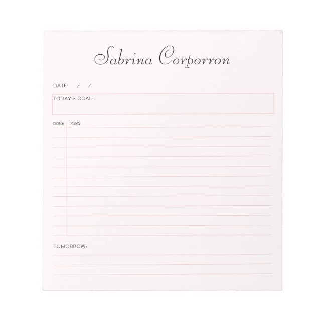 Bloc-note Simple Script Personnalisé Blush To Do List (Devant)