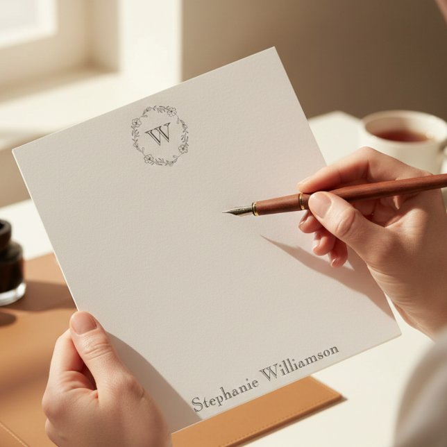 Bloc-note Soft Wildflower Monogram – Personalized Stationery (Soft floral monogram stationery)