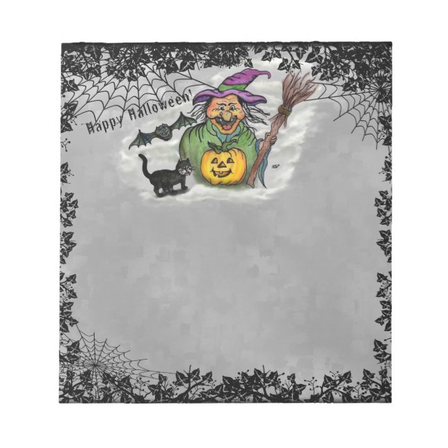 Bloc-note Sorcière, Chat, Chauve-souris et Citrouille, Bonne (Devant)