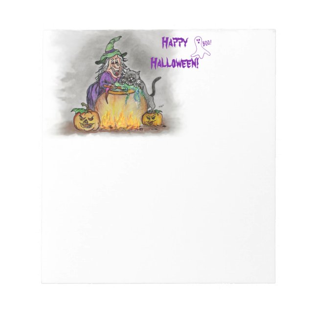 Bloc-note Sorcière et chat, Joyeux Halloween ! (Devant)