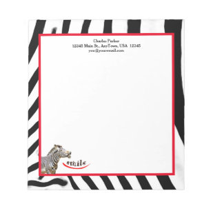 Bloc-note Sourire de zèbre personnalisable noir/blanc/rouge