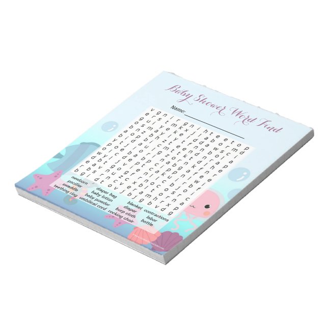 Bloc-note Sous le Baby shower Sea Girl Word Trouver jeu (Tourné)
