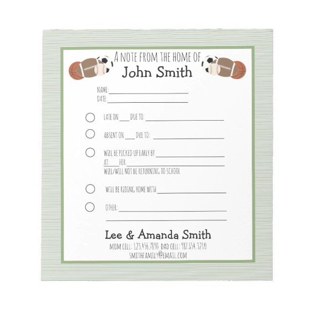 Bloc-note Sports Ball School (Devant)