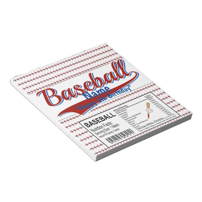 Bloc-note Sports Baseball Anniversaire Candy Bar Wrapper Fav (Incliné)