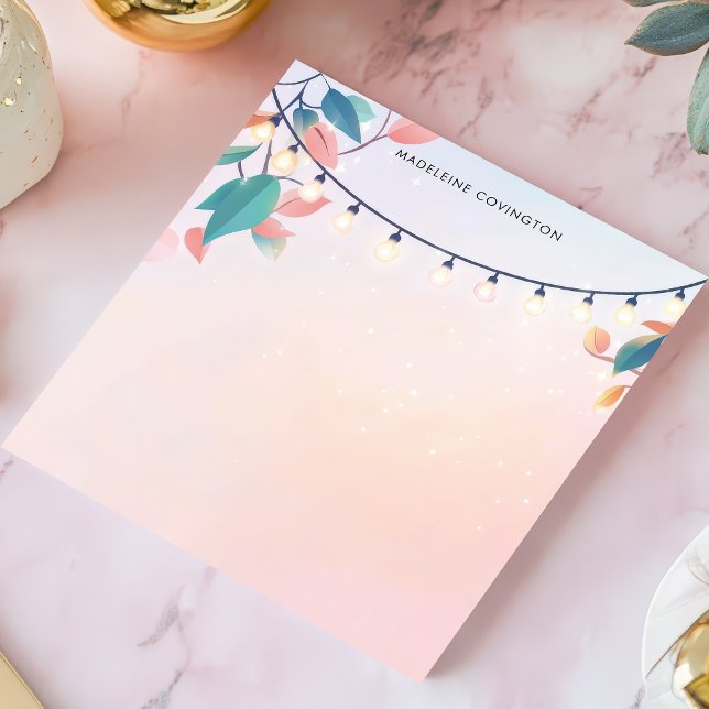 Bloc-note String Lights et Pastel Feuille Nom personnalisé (Créateur téléchargé)