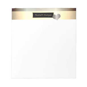 Bloc-note Stylisé Bandes Dorées, Cadre, Cœur - Personnalisé