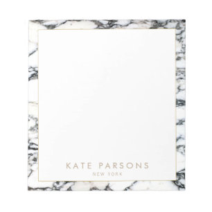 Bloc-note Stylish Chic Black and White Marble Nom Notepad
