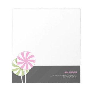 Bloc-note Sucettes Tourbillons Rose et Vert Personnalisables
