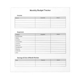 Bloc-note Suivi budgétaire mensuel