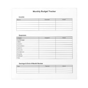 Bloc-note Suivi de budget mensuel