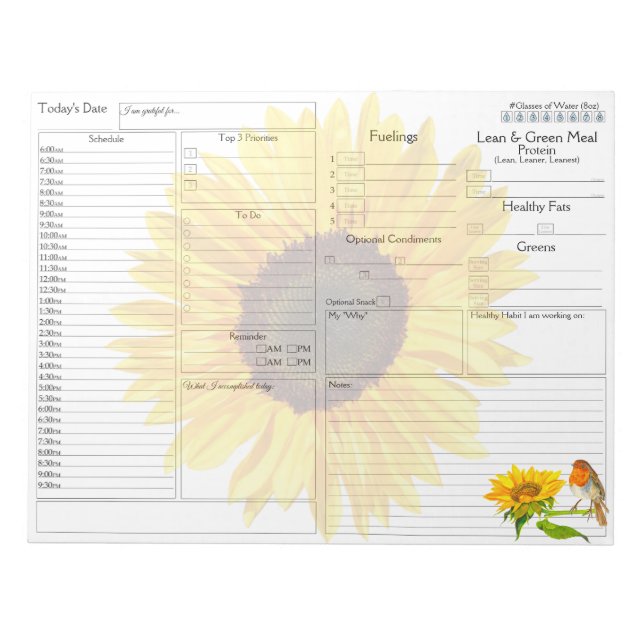 Bloc-note Sunflowers Robin Daily Planner 5 - 1 Journal alime (Devant)