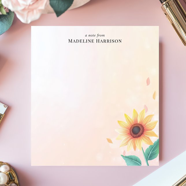 Bloc-note Sunny Yellow Sunflower Pastel Nom personnalisé (Créateur téléchargé)