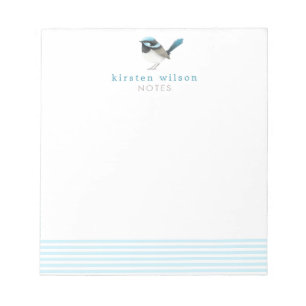 Bloc-note Superbe Fée Wren - Bleu mignon Oiseau Personnalisé