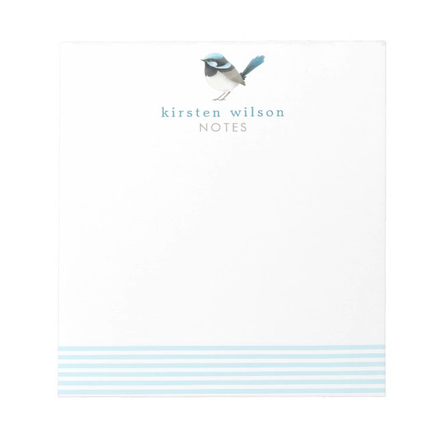 Bloc-note Superbe Fée Wren - Bleu mignon Oiseau Personnalisé (Devant)
