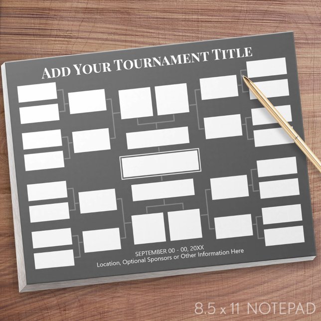 Bloc-note Support de tournoi sportif - 16 équipes - Gris (Sports Bracket Notepad)