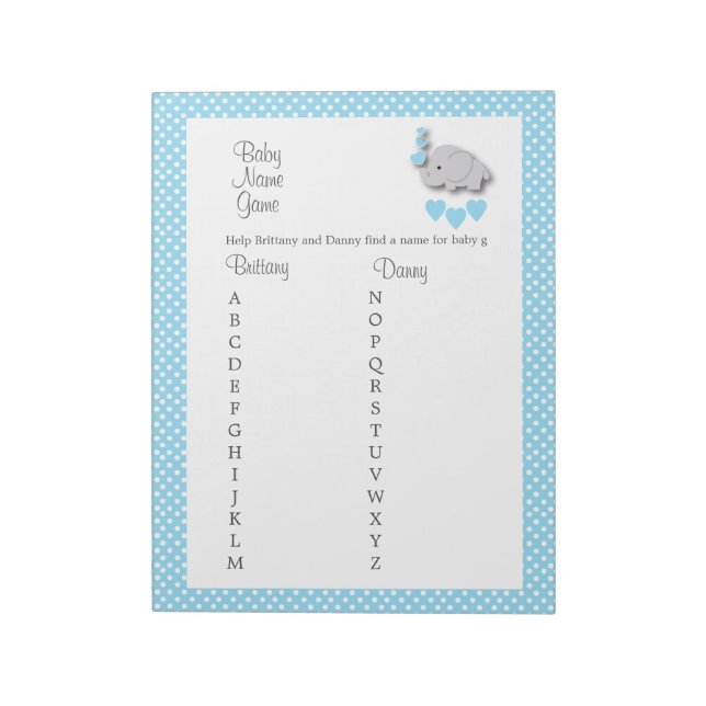 Bloc-note Sweet Blue & Grey Elephant - Baby Name Jeu (Tourné)