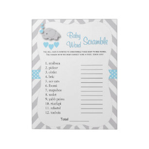 Bloc-note Sweet Blue & Grey Elephant Baby shower Mot Jeu