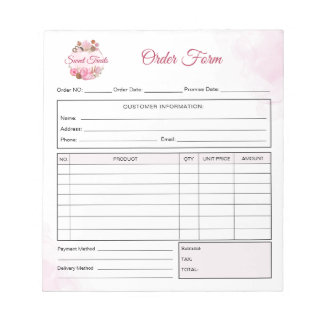 Bloc-note Sweet Treats Bakery Order Form Receipt Invoice