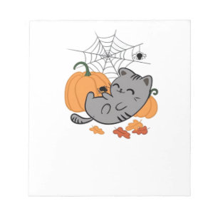 Bloc-note T-shirt classique Halloween Kitty et araignées