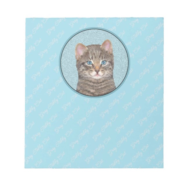 Bloc-note Tabby Gris Peinture Chat - Cute Original Art Chat (Devant)