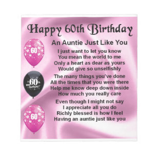 Bloc-note Tante Poem - soixantième anniversaire