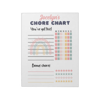Bloc-note Tear away Chore chart, avec le nom boho arc-en-cie