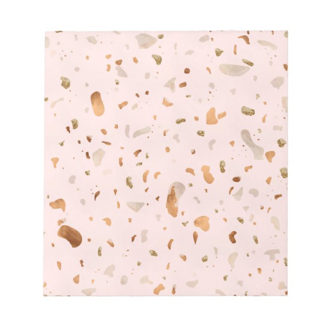 Bloc-note Terrazzo Rose Blush Avec Spots De Cuivre Or (Devant)