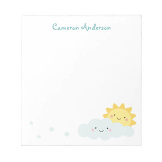 Bloc-note Texte de nom personnalisé soleil et nuage kawaii m