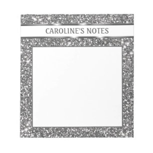 Bloc-note Texture de paillettes argentées fausses et texte p