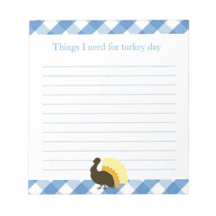 Bloc-note Thanksgiving dinde bleu en vichy liste