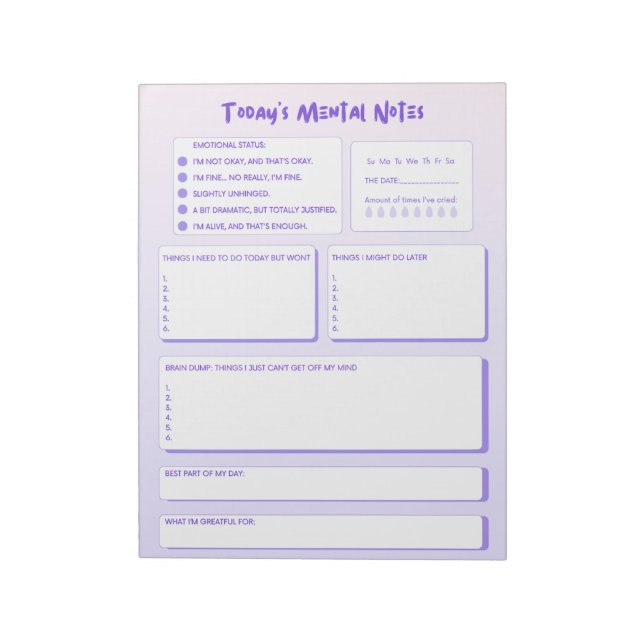 Bloc-note Today's Mental Notes Notepad  (Tourné)