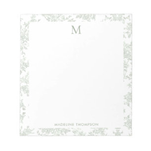 Bloc-note Toile de Jouy Botanique Classique Monogramme Vert