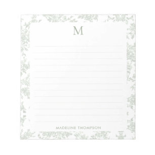 Bloc-note Toile de Jouy Botanique Classique Monogramme Vert