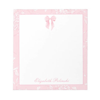 Bloc-note Toile de Jouy rose avec nœud classique personnalis