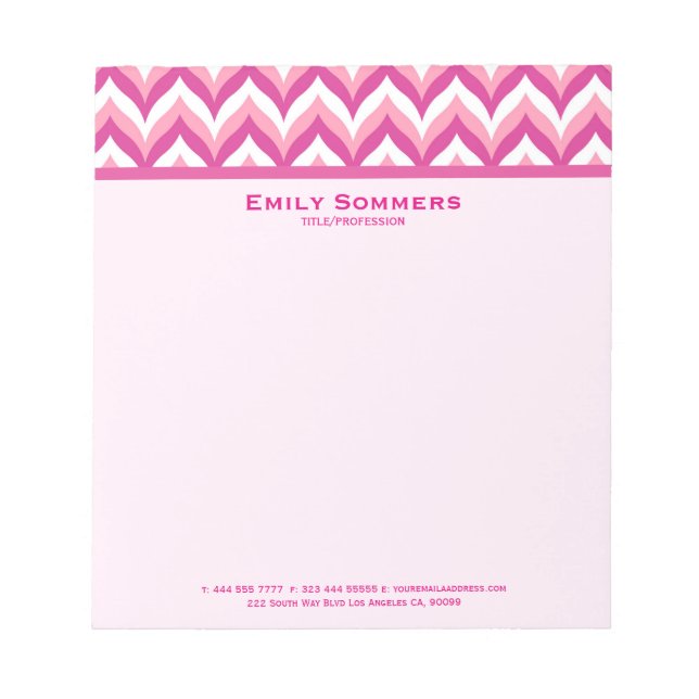 Bloc-note Tons Rose Et Blanc Zigzag Chevron Motif (Devant)