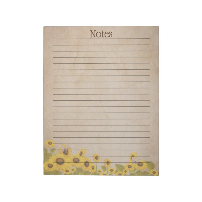 Bloc-note Tournesol rustique personnalisé (Tourné)