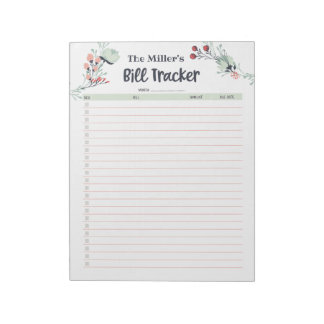 Bloc-note Tracker de facture mensuelle dans un style floral 