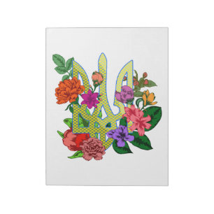 Bloc-note trident tryzub de l'héraldique ukrainienne fleurs