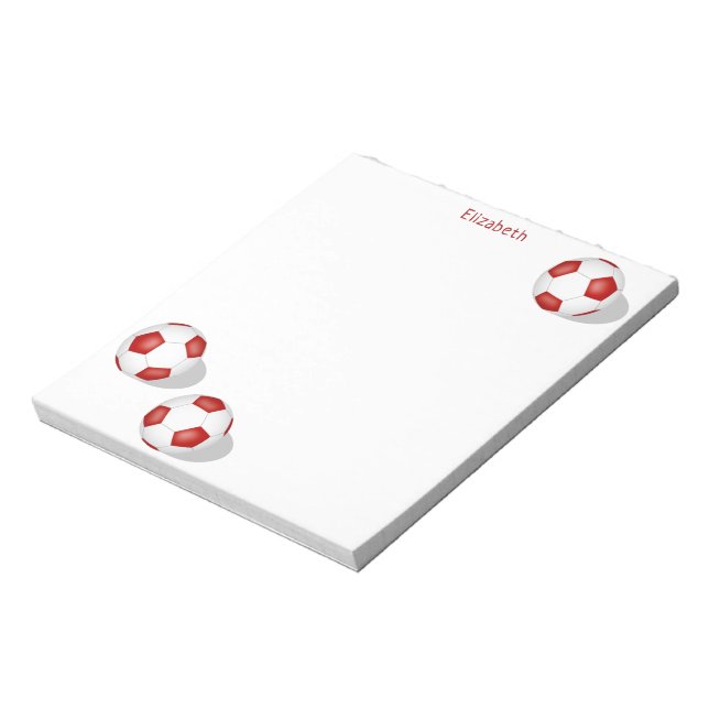 Bloc-note trois balles de football blanc rouge personnalisée (Tourné)