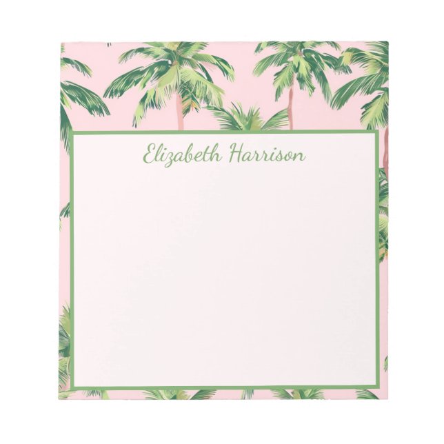 Bloc-note Tropical Palm Trees on Pink Personalized (Devant)