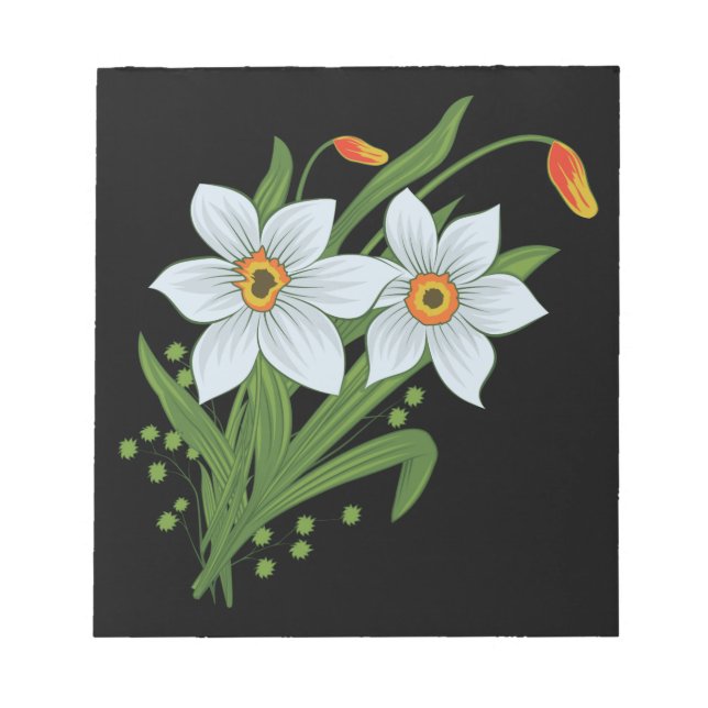 Bloc-note Tulipes et jonquilles Fleurs Arrière - plan noir (Devant)