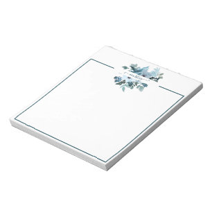 Bloc-note Turquoise et bleu aquarelle floral personnalisé