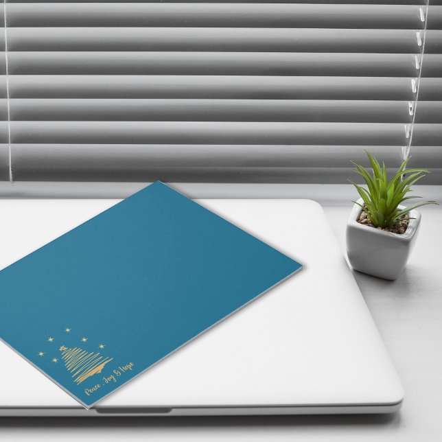 Bloc-note Turquoise Noël Arbre d'or Paix Joie Hope Entrepris (Teal Christmas Gold Tree Peace Joy Hope Corporate Notepad)