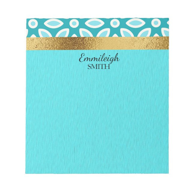 Bloc-note Turquoise personnalisé et bleu arctique Floral et  (Devant)