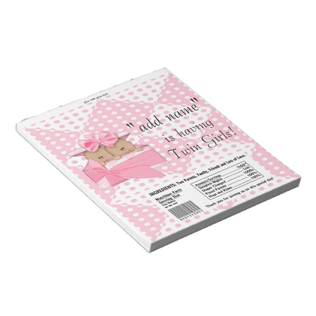 Bloc-note Twins Baby shower Rose Candy Bar Wrappers Faveurs (Incliné)
