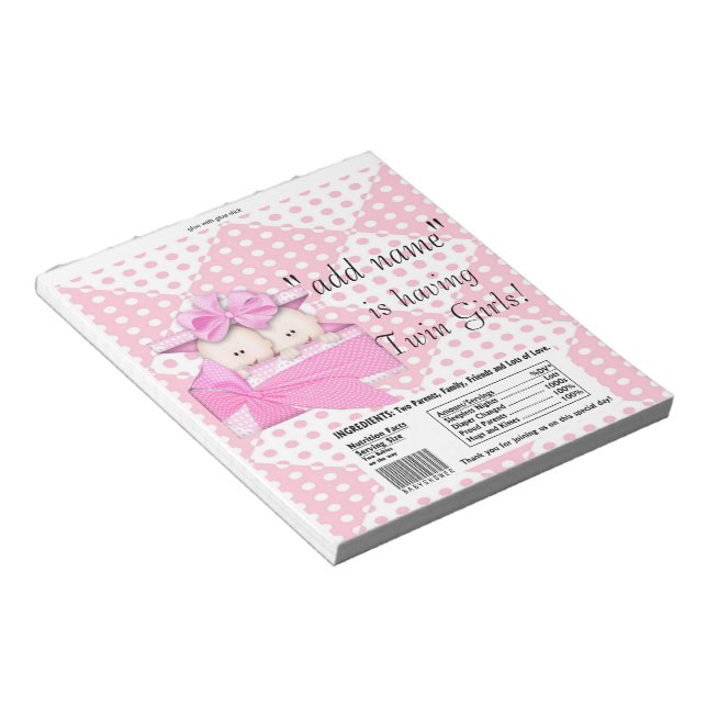 Bloc-note Twins Baby shower Rose Candy Bar Wrappers Faveurs (Incliné)