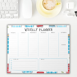 Bloc-note Undated Vertical Weekly Planner, Blue and Red