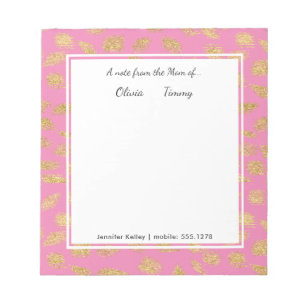Bloc-note Une note de la mère de...Pink & Gold Personnalisé