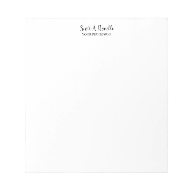 Bloc-note Unique Élégant Plain Simple Blanc Spécial (Devant)