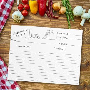 Bloc-note Ustensiles de cuisine en ligne art Noir et blanc R